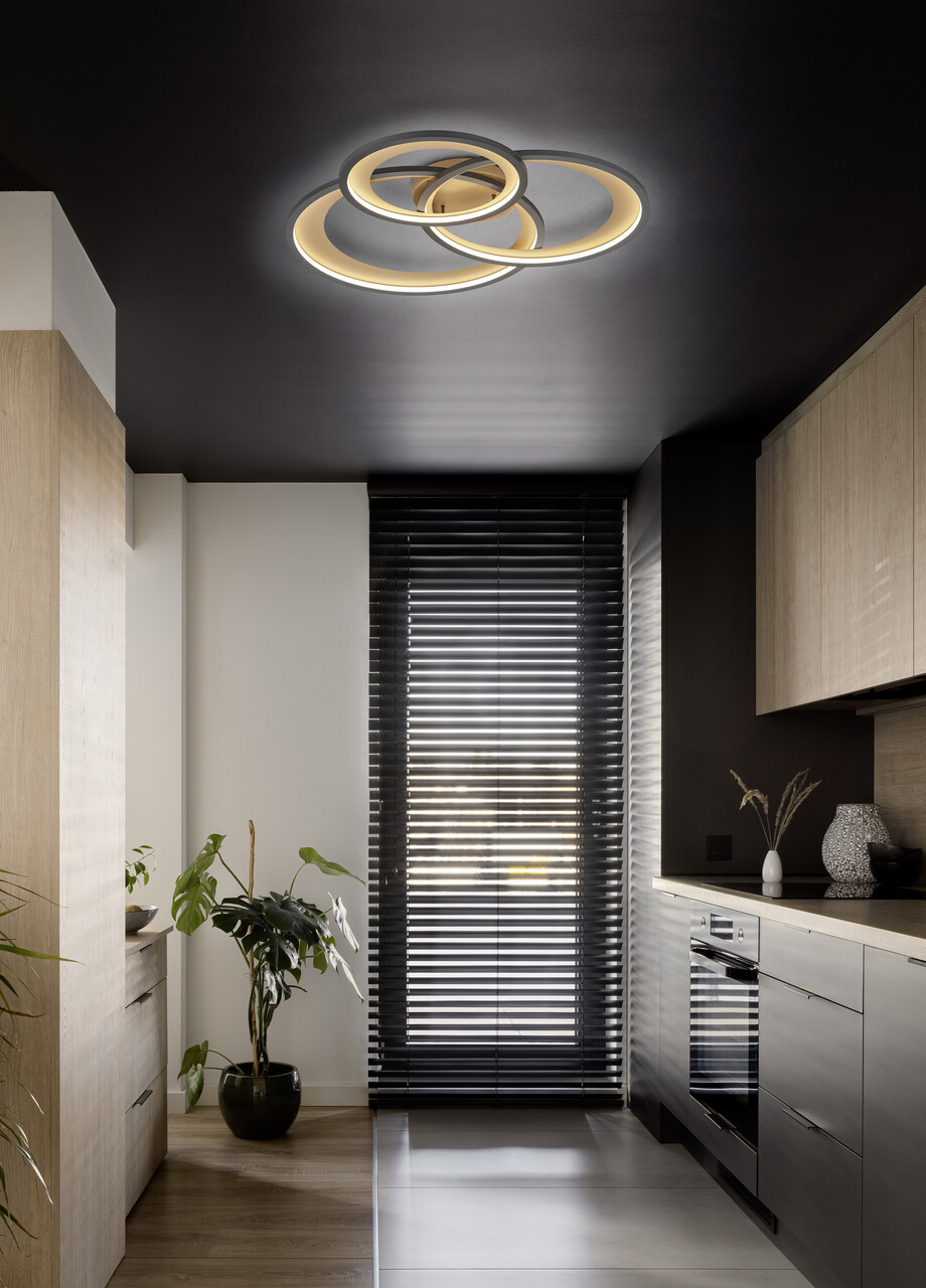 Plafoniera Granada, TRIO, 71.5x63.5x10.5 cm, 36W, 1x SMD, metal, negru mat/auriu - imagine 4